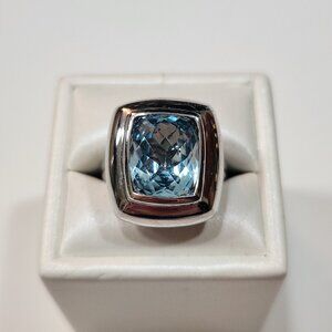 Sterling Silver Cushion Cut Blue Topaz Ring Size 7